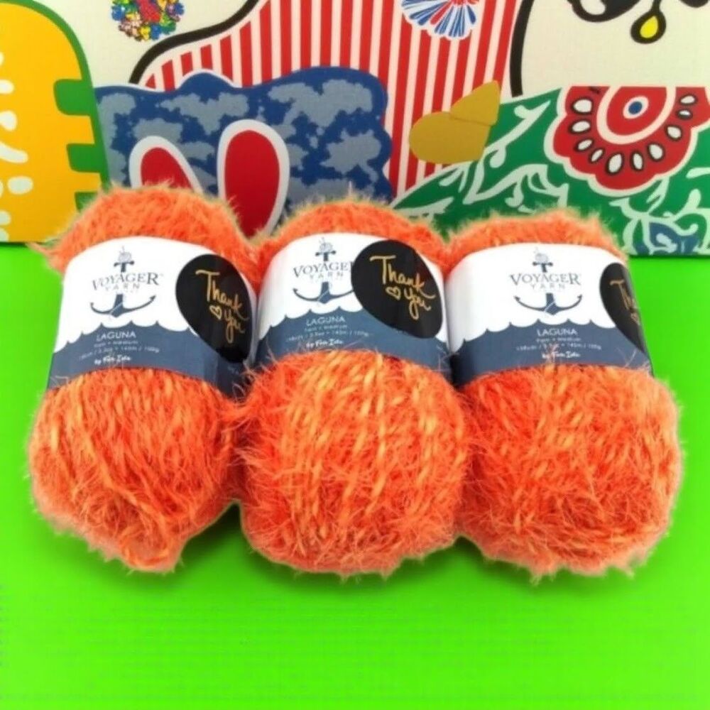 Fall Halloween Orange: 3 Skeins of Voyager Scarf Hat Yarn Laguna Algae Fair Isle